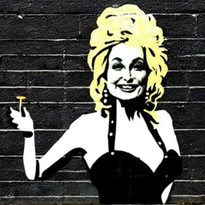 Dolly Parton in the style of Banksy     6